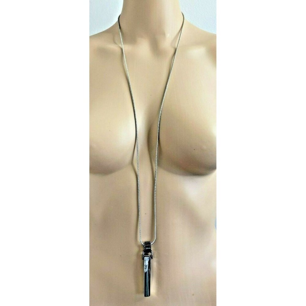 CARACOL: SILVER TONE 18.5" - 20" NECKLACE  CHAIN WITH LARGE 3.5" BAR PENDANT SET